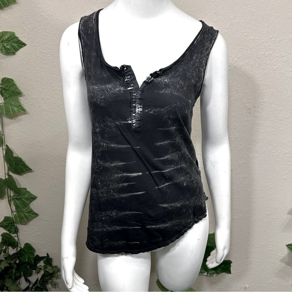 We The Free Tops - We the Free Black Bleached Acid Wash Henley Tank Top